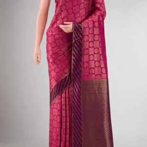 Pure kanchipuram partly silk saree light green and purple with zari woven buttas and zari woven border