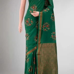 Pure kanchipuram partly silk saree light green and purple with zari woven buttas and zari woven border